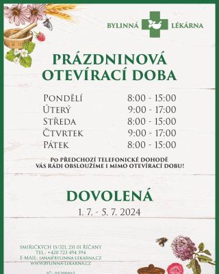 V létě budeme odpočívat a dopřejeme si i dovolenou ⛱️. Přejeme krásné prázdniny i vám! ☀️. Za Bylinnou lékárnu zdraví Jana...